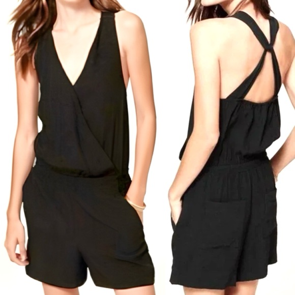 Loft Surplice Romper Playsuit Crisscross Size Medium NWT Black Resort Vacation - Picture 1 of 14